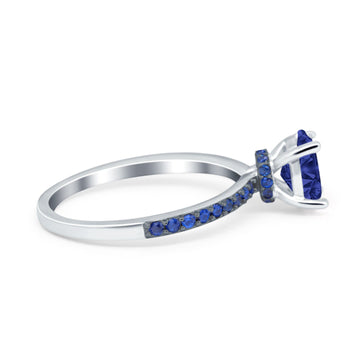 Oval Art Deco Engagement Ring Side Stone Sapphire Simulated Blue Sapphire CZ 925 Sterling Silver